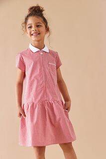 Клетчатое школьное платье с высоким содержанием хлопка и застежкой-молнией Next, красный