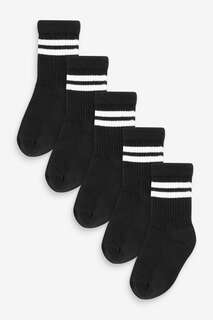 Комплект из 5 пар носков в рубчик на мягкой подошве Next, черный