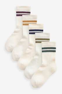 Комплект из 5 пар носков в рубчик с высоким содержанием хлопка и мягкой подошвой Next, белый