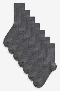 Комплект из 7 пар носков в рубчик с высоким содержанием хлопка Next, серый