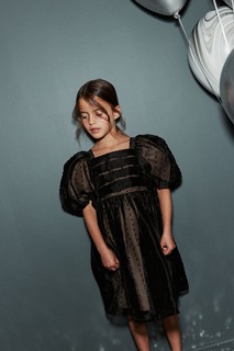 Платье Dobby Mesh с объемными рукавами и квадратным вырезом Next, черный