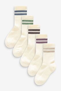 Комплект из 5 пар носков в рубчик с высоким содержанием хлопка и мягкой подошвой Next, белый