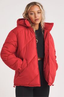 Короткое пуховое пальто с рюшами Simply Be, красный