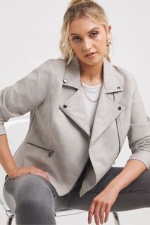 Серая байкерская куртка из полиуретана Simply Be, серый