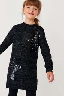 Платье-свитер с пайетками Next, черный