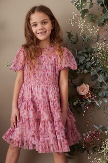 Сетчатое платье с короткими рукавами и цветочным принтом Next, розовый