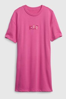 Платье с короткими рукавами вышивкой и арочным логотипом Gap, розовый