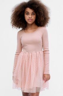Мини-платье из тюля с длинными рукавами Gap, розовый