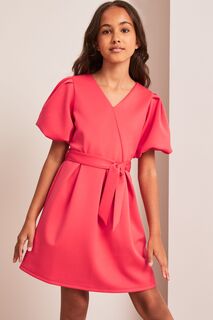 Расклешенное платье с аквалангом с пышными рукавами Lipsy, розовый