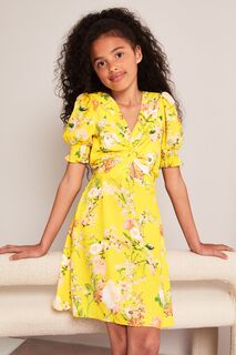 Мини-платье с цветочным принтом и узлом спереди Lipsy, желтый