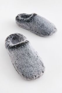 Теплые тапочки без каблука и из искусственного меха Next, серый