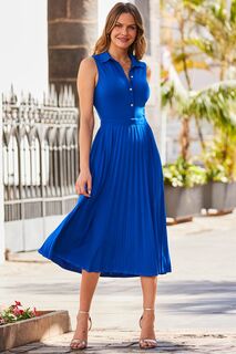 Плиссированное платье-рубашка с приталенным верхом и расклешенным низом Sosandar, синий
