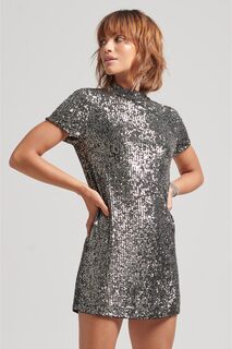 Винтажное платье-футболка с пайетками Superdry, серый