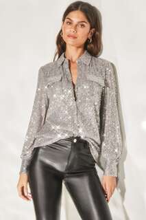 Рубашка на пуговицах с передним карманом Lipsy, серебряный