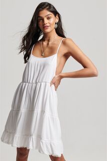 Винтажное пляжное мини-платье на бретелях Superdry, белый
