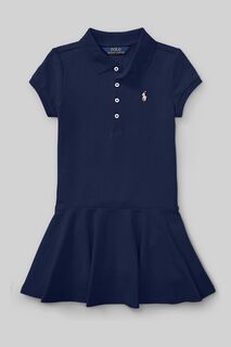Платье для девочек с баской и логотипом Polo Ralph Lauren, синий