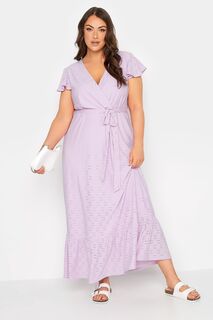 Платье макси с короткими рукавами украшенное рюшами Yours, фиолетовый