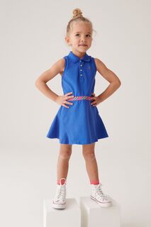Синее платье-поло без рукавов для девочек с баской Polo Ralph Lauren, синий