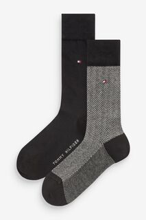 Комплект из 2 пар мужских носков с узором елочка Tommy Hilfiger, черный