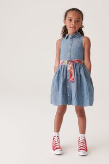 Синее платье-рубашка без рукавов для девочек с логотипом Polo Ralph Lauren, синий