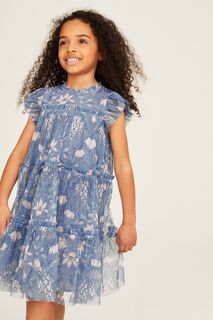 Платье из партерной сетки с цветочным принтом Laura Ashley, синий
