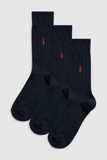 Три пары спортивных носков из египетского хлопка Polo Ralph Lauren, синий