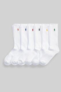Набор из 6 белых носков с круглым вырезом и логотипом Polo Ralph Lauren, белый