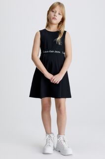 Черное платье без рукавов Punto для девочек с лентой с логотипом Calvin Klein Jeans, черный