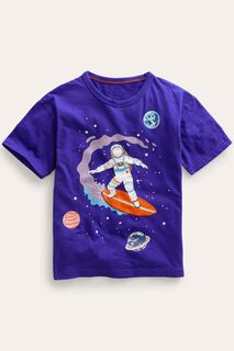 Хлопковая футболка с космическим принтом Boden, синий