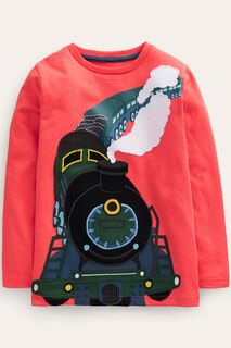 Хлопковая футболка с аппликацией Поезд Boden, красный