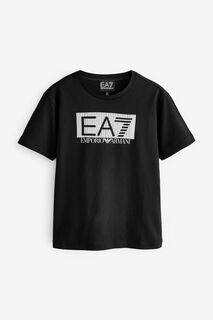 Футболка Emporio Armani Visibility с логотипом для мальчиков EA7, черный
