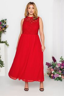 Кружевное платье-макси для особых случаев Лондон Yours, красный