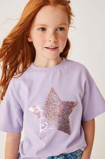 Короткая футболка с пайетками Next, фиолетовый