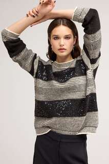 Полосатый свитер с декоративной вышивкой пайетками Next, черный