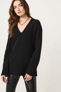 Премиальный удлиненный свитер с V-образным вырезом из 100% шерсти Next, черный
