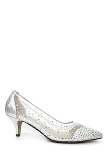 Серебряные туфли Алиша на невысоком каблуке украшенные камнями Lunar, серебряный