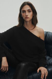 Премиальный свитер с открытыми плечами из 100% шерсти Next, черный