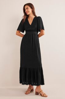 Расклешенное платье макси с английской вышивкой Boden, черный