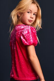 Велюровая блузка с рукавами-фонариками и блестящим узором Next, розовый