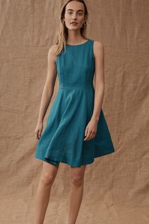 Льняное мини-платье с приталенным верхом и расклешенным низом Boden, синий