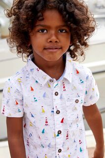 Рубашка с принтом лодочка для мальчика JoJo Maman Bébé, белый