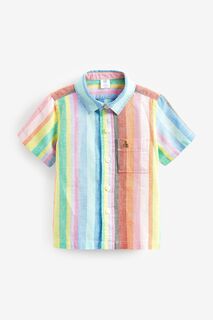 Рубашка с короткими рукавами из хлопка и льна с полосками сине-желтого и розового цвета Gap, синий