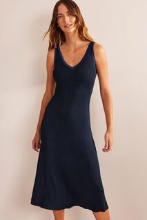 Вязаное платье-макси с V-образным вырезом Boden, синий