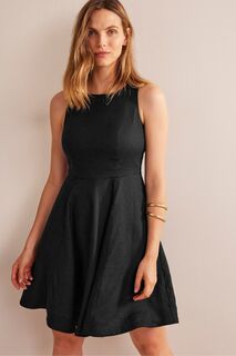 Льняное мини-платье с приталенным верхом и расклешенным низом Boden, черный