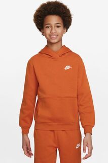 Флисовый пуловер Club с капюшоном Nike, оранжевый