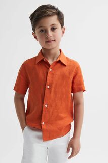 Праздничная льняная рубашка с короткими рукавами Reiss, оранжевый