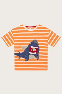 Оранжевая футболка с полосатым рисунком и акулой Monsoon, оранжевый