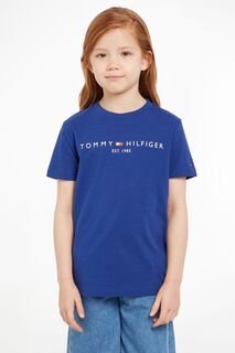 Синяя футболка Essential с логотипом для девочек Tommy Hilfiger, синий
