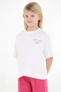 Белая детская футболка с надписью Tommy Hilfiger, белый