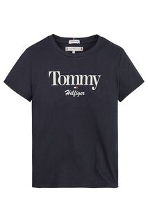 Синяя футболка с блестящей графикой Tommy Hilfiger, синий